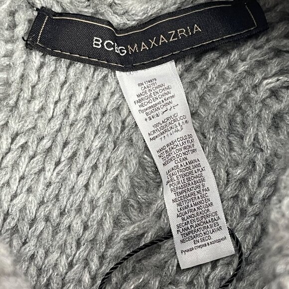 BCBGMAXAZRIA Cable Knit Turtleneck Poncho Sweater Cape Women's One Size Gray - Picture 8 of 9
